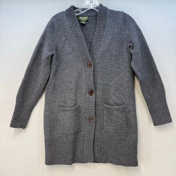 Eddie Bauer Sweaters - Eddie Bauer Cardigan Sweater Women's L Grey 100% Merino Wool Long Cozy